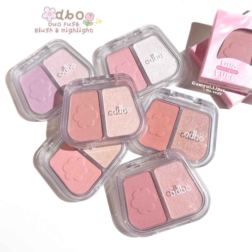 บลัชโกลว์ดูโอ้ดอกไม้ odbo Duo Fuse Blush & Highlight ꕤ⋆｡️