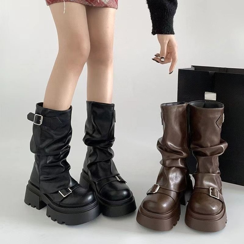 ขนาด 35-40 ผู้หญิงแฟชั่นกลางรองเท้ารองเท้านักเรียนโรงเรียนอังกฤษรองเท้าส้นส้นหนาอัศวิน