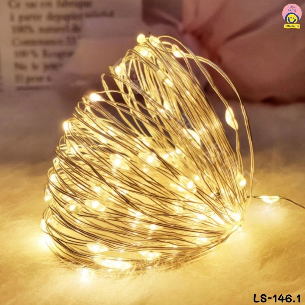 ✨ ไฟ LED ตกแต่งห้อง 2 เมตร สีวอร์ม/หลากสี ไฟประดับตกแต่ง ไฟลวดมินิมอล ถ่านในตัว💡LS-146