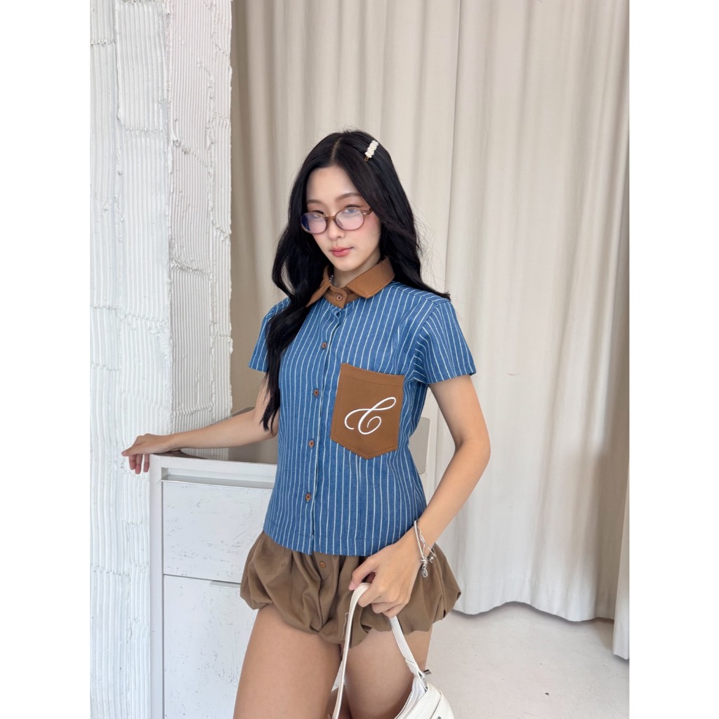 เชิ้ตยีนส์ตัวยาวแขนสั้น ผ้ายีนส์แท้ลายริ้ว ผ้ายีนส์เนื้อหนา ทรงใหม่กระดุมหน้า งานปักกระเป๋า ราคา ถูกที่สุด ดีลบีเคเค แกลเลอรีภาพที่ 8