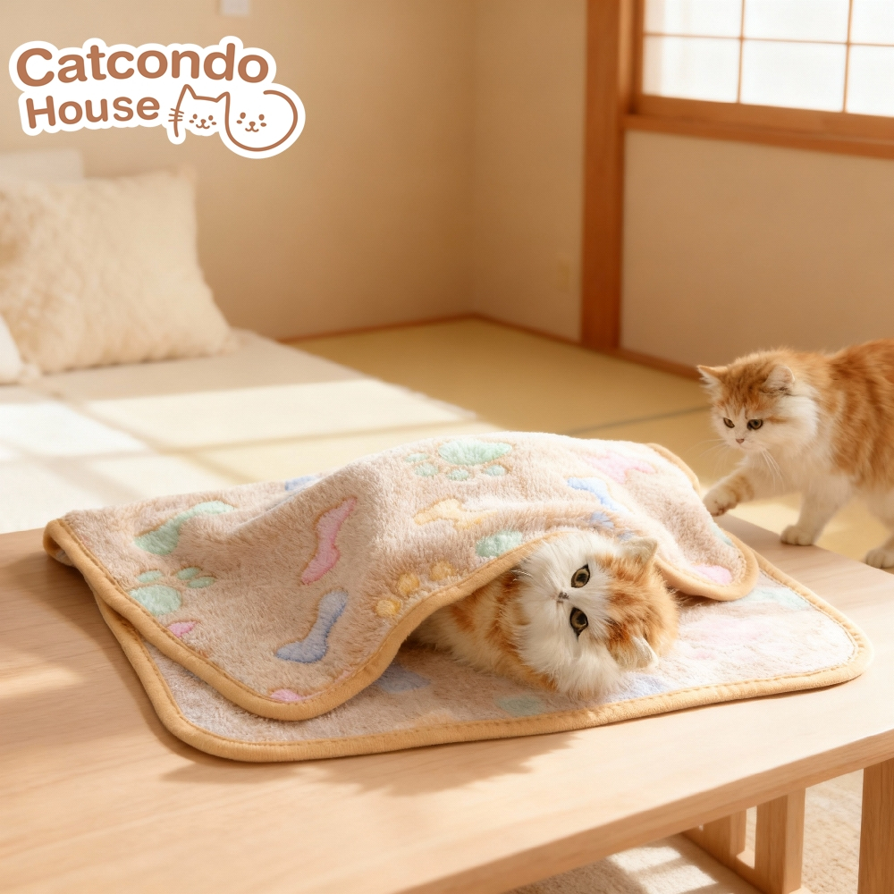 Cathouse ผ้าห่ม ลายช้างฟ้า ครีมจุด น้ำตาลเท้า เบาะนอนสัตว์เลี้ยง ลายการ์ตูนขนฟู นุ่มสบาย ใช้ได้ทุกฤดู สำหรับแมวและสุนัข