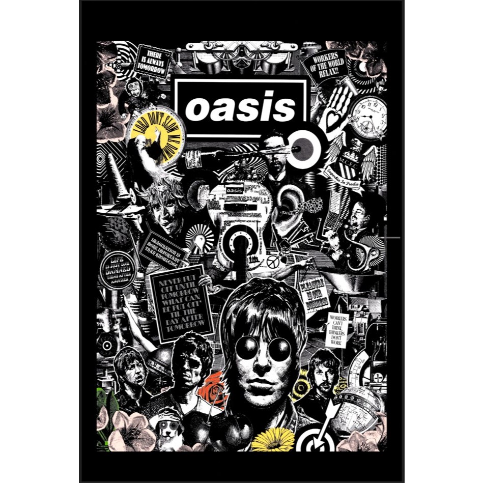 โปสเตอร์ วงดนตรีร็อกระดับตำนาน Oasis (โอเอซิส) สไตล์ภาพปะติด (Collage) 🎤🎸 (ต้นฉบับ)