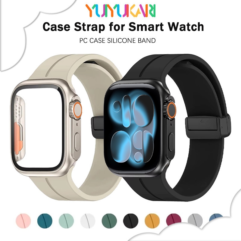 กระจกนิรภัย PC กรณีสายยางสำหรับ for Apple Watch SE 3 IWatch Series 11 10 9 8 7 6 5 4 3 2 46 มม. 42 45 44 41 40 38 มม.