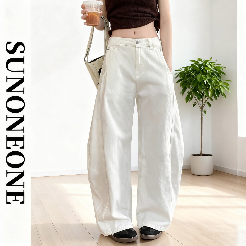 กางเกงยีนส์ผู้หญิงสไตล์อเมริกัน ขาเป่า ตัดเย็บลายมีดโค้ง ดีไซน์ทันสมัย ใส่สบาย ผ้าดี ฤดูร้อน ดูผอม