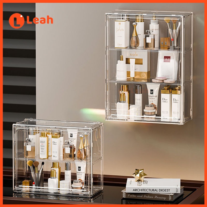 กล่องติดผนัง ตู้อะคริลิคใส ชั้นวางของในห้องน้ํา ตู้ติดผนัง ชั้นวางของห้องน้ํา 3ชั้น ที่เก็บข้อมูลเดสก์ท็อป