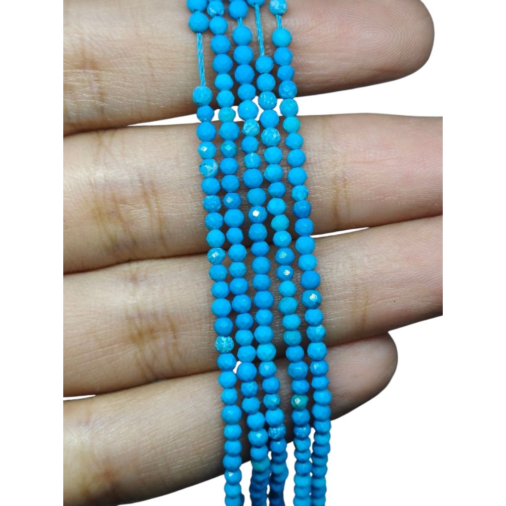 หินเทอร์ควอยส์ แท้ธรรมชาติ 1 เส้น เจียระไน ทรงกลม อะไหล่ร้อย 1 Strand natural Turquoise Faceted Rondelle beads 2.2mm