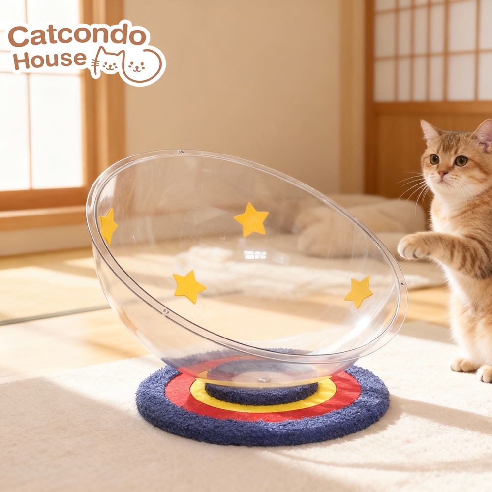 Cathouse หลุมนอนอวกาศ(สีน้ำเงิน) หลุมนอนแมว อ่างนอนแมว ที่นอนแมว เตียงแมวทรงชามใส ฐานพรมสีสันสดใส