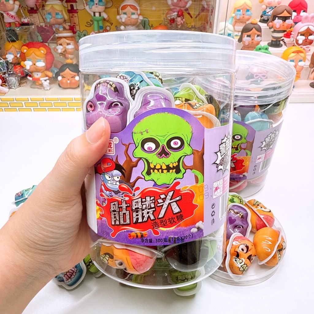 เยลลี่หัวกะโหลกมีไส้ผลไม้ ฮาโลวีน 1 กระปุก 30 ชิ้น มีอย.ไทย ของกินเล่น