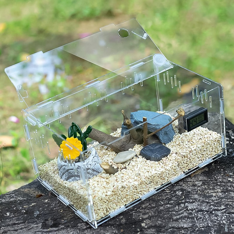 กล่องอะคริลิคใส กล่องแมลง กรงคริลิค มีเทอร์โมมิเตอร์ รูระบายอากาศรอบกล่อง สัตว์เลื้อยคลาน แบบประกอบ - รูปที่ 4