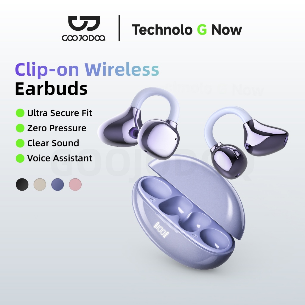 GOOJODOQ Clip-on Wireless Earphones Bluetooth 5.3 Stable Connection Intelligent Touch and AI Assistant Adjustable Hook
