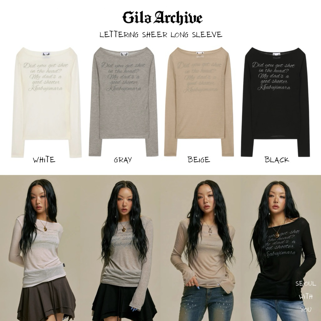 [PREORDER] Gilaarchive Lettering Sheer Long Sleeve / 4 Colors (ลด 56%)