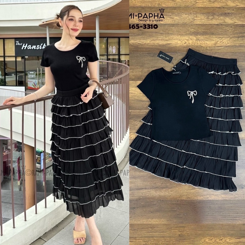 พร้อมส่ง S⚡️RM 8465 เสื้อนิ้ตติ้งเนื้อนุ่ม+กระโปรง