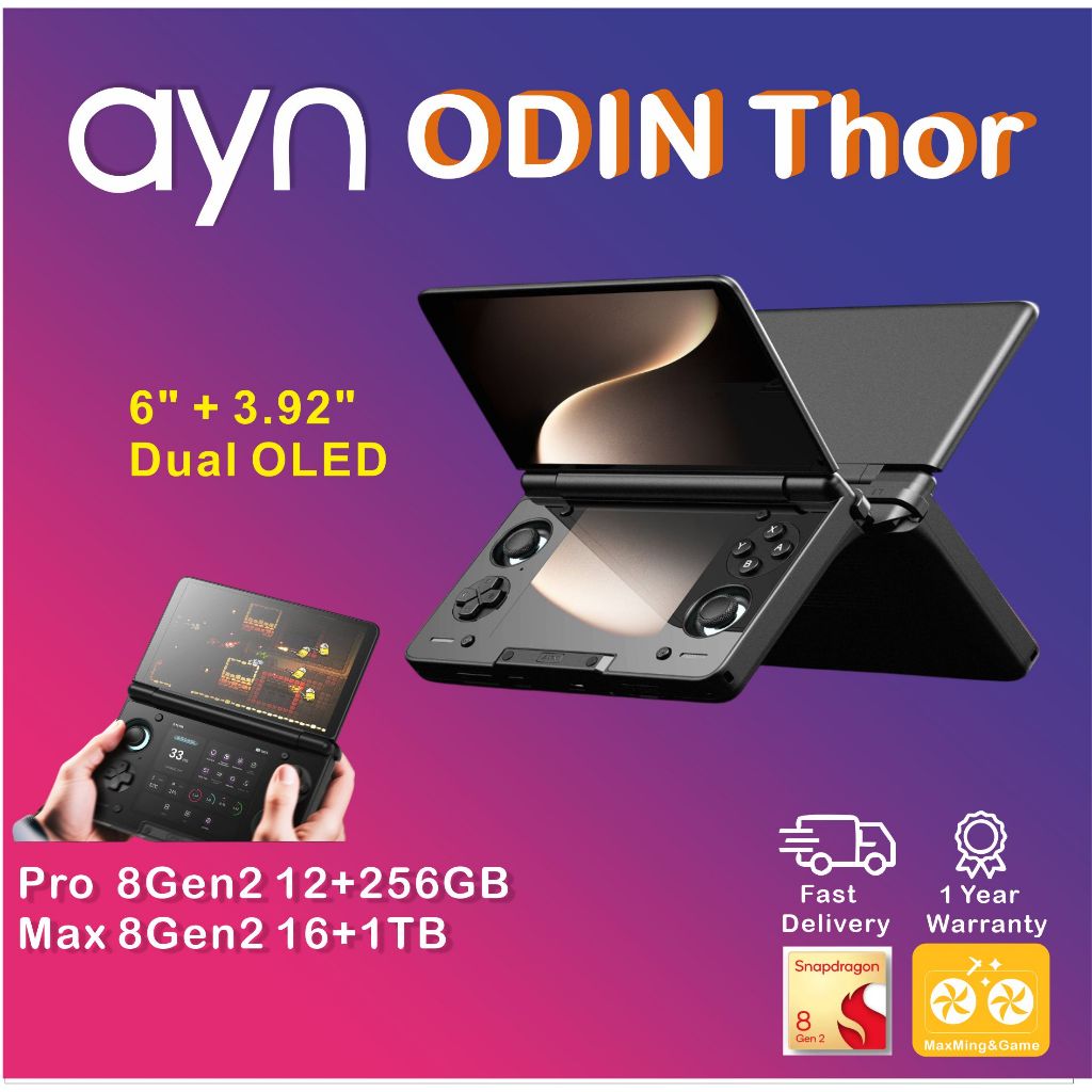 AYN Odin Thor 6" 3.92" Dual  OLED Qualcomm Snapdragon 8 Gen 2  Adreno 740 LPDDR5x Ram USF 4.0 Ready 