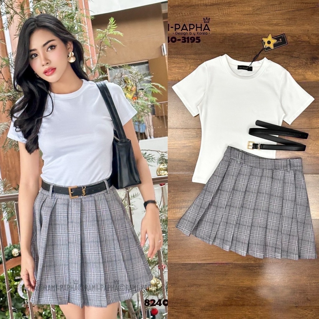 พร้อมส่ง XS-XL⚡️RM 8240 เสื้อ+กระโปรงสต๊อตสีเทา+ขข สวยสไตล์ลูกคุณ