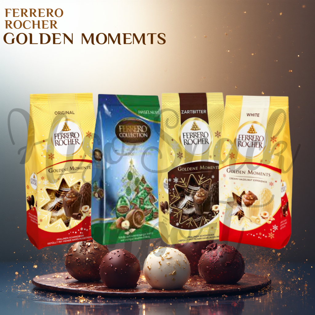 Ferrero Rocher Golden Momente ช็อกโกแลตเฟอเรโร่รูปไข่ ห่อแยก มีประมาณ 10 ลูก มี 4 รส น้ำหนัก 90-100g สินค้าจากเยอรมัน