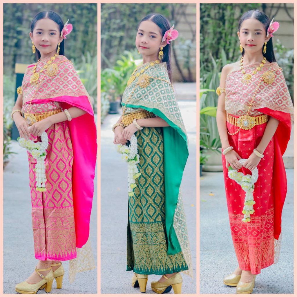 ชุดไทยเด็ก 3-10 ปีมีให้เลือก 8 ไซส์ ราคาไม่รวมเครื่องประดับ