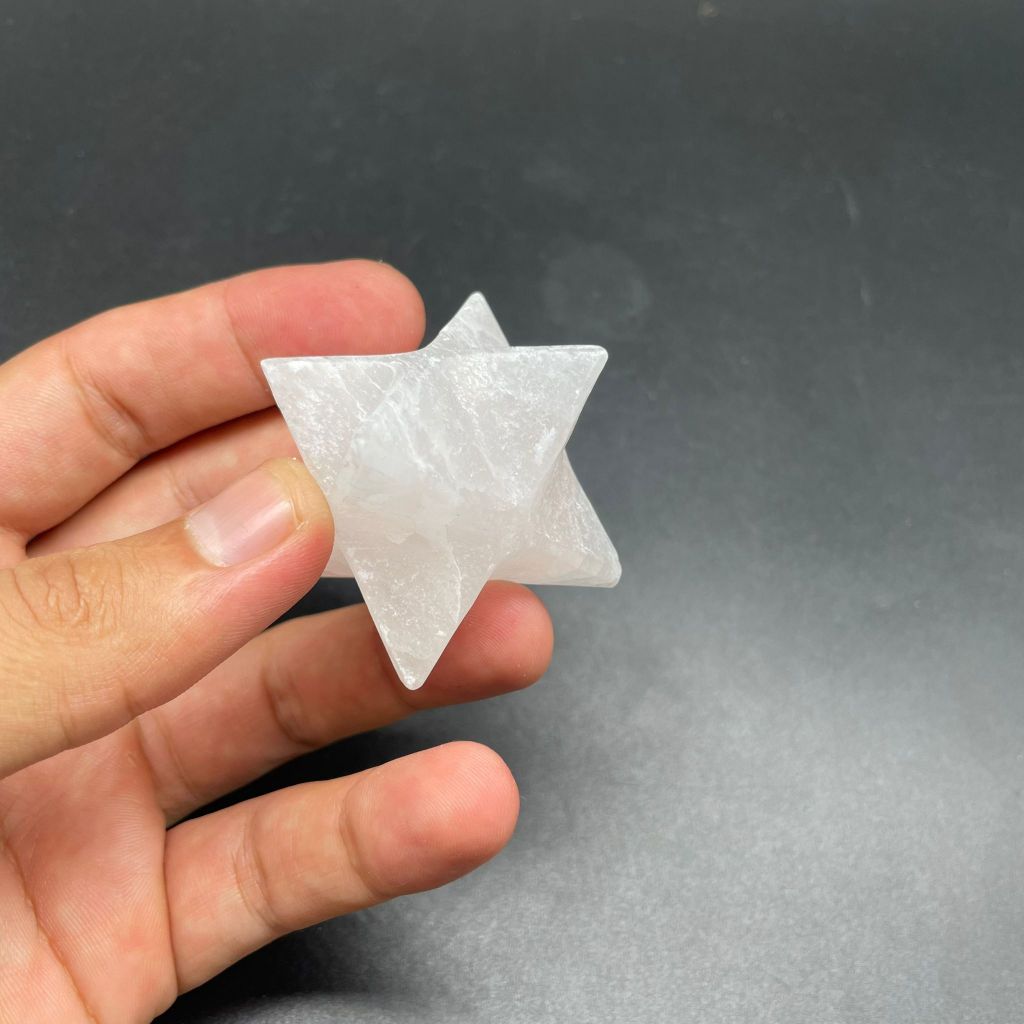 White Selenite Merkaba Star Crystal Healing Stone Meditation Décor พีระมิดคริสตัลเซเลไนต์ พลังบำบัด