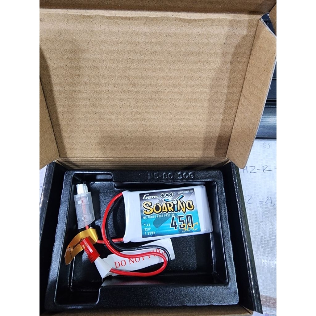 แบตลิเธียมโพลิเมอร์ยี่ห้อ Gens ace Soaring 450mAh 7.4V 30C 3S1P Lipo Battery Pack with JST Plug