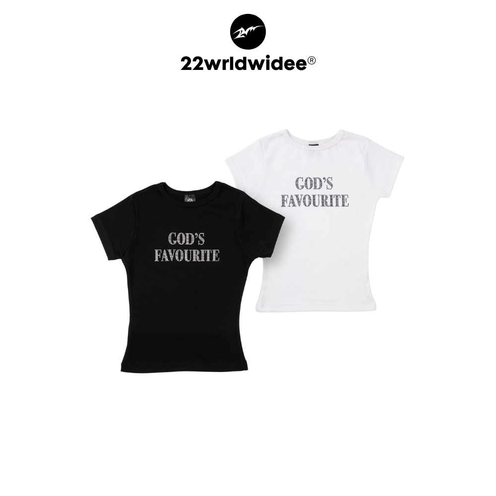(🔥จัดส่งด่วน 1 วัน!) 22wrldwidee God’s Favorite Baby Tee เสื้อครอปรีดเพชร ผ้าพรีเมี่ยม ใส่สบาย สุดเก๋ (OC128)