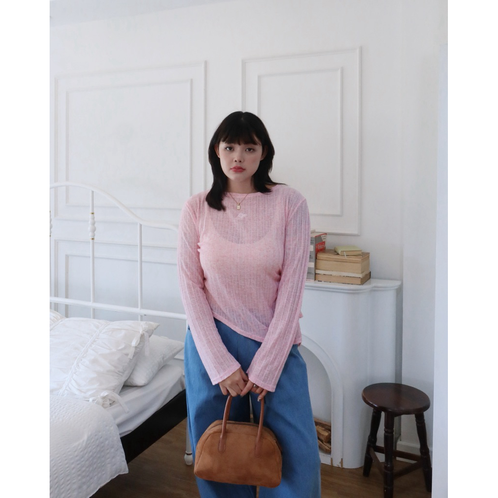 SS Daily Top เสื้อแขนยาวผ้ายืด (ซีทรูนิดๆ) ใส่สบาย ชายปาด พรางหุ่นสุดๆ ปักโลโก้ ไซซ์สาวอวบ - รูปที่ 6