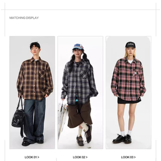 ✨Z.YOOO✨ เสื้อเชิ้ตแขนยาว เสื้อเชิ้ตแขนสั้นลําลอง เนื้อผ้านุ่มระบายอากาศได้ดี สไตล์เรโทร ทรงหลวม สไตล์ญี่ปุ่น ลายสก๊อต