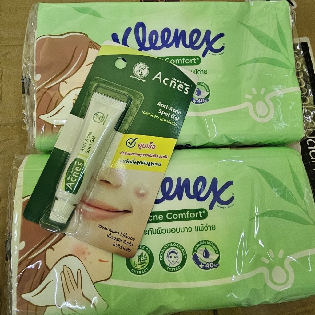 3 อย่าง ครีมแต้มสิว เมนโทลาทั่ม และ กระดาษเช็ดหน้า Mentholatum acne spots gel 5g  kleenex acne  comf