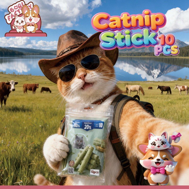Boqi Factory  ขนมหญ้าแมว ผลิตจากต้นอ่อนข้าวสาลี ช่วยขัดฟัน 1 ถุง บรรจุ 10 ชิ้น Catnip Sticks 10pcs ราคา ถูกที่สุด ดีลบีเคเค