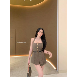 #Ontop เชต 3ชิ้น เสื้อทรงคล้องคอ เสริมฟอง ทรงเป๊ะ แต่งกระดุม…