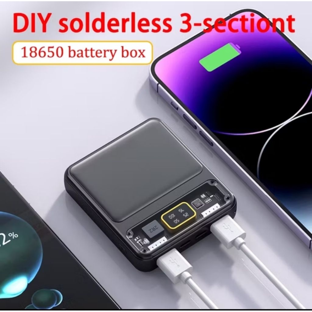 DIY พาวเวอร์แบงก์  Mini USB , Type C  พร้อมแบตเตอรี่ลิเธียม 18650 ความจุ 6,300mA (3 ก้อนรวมกัน)