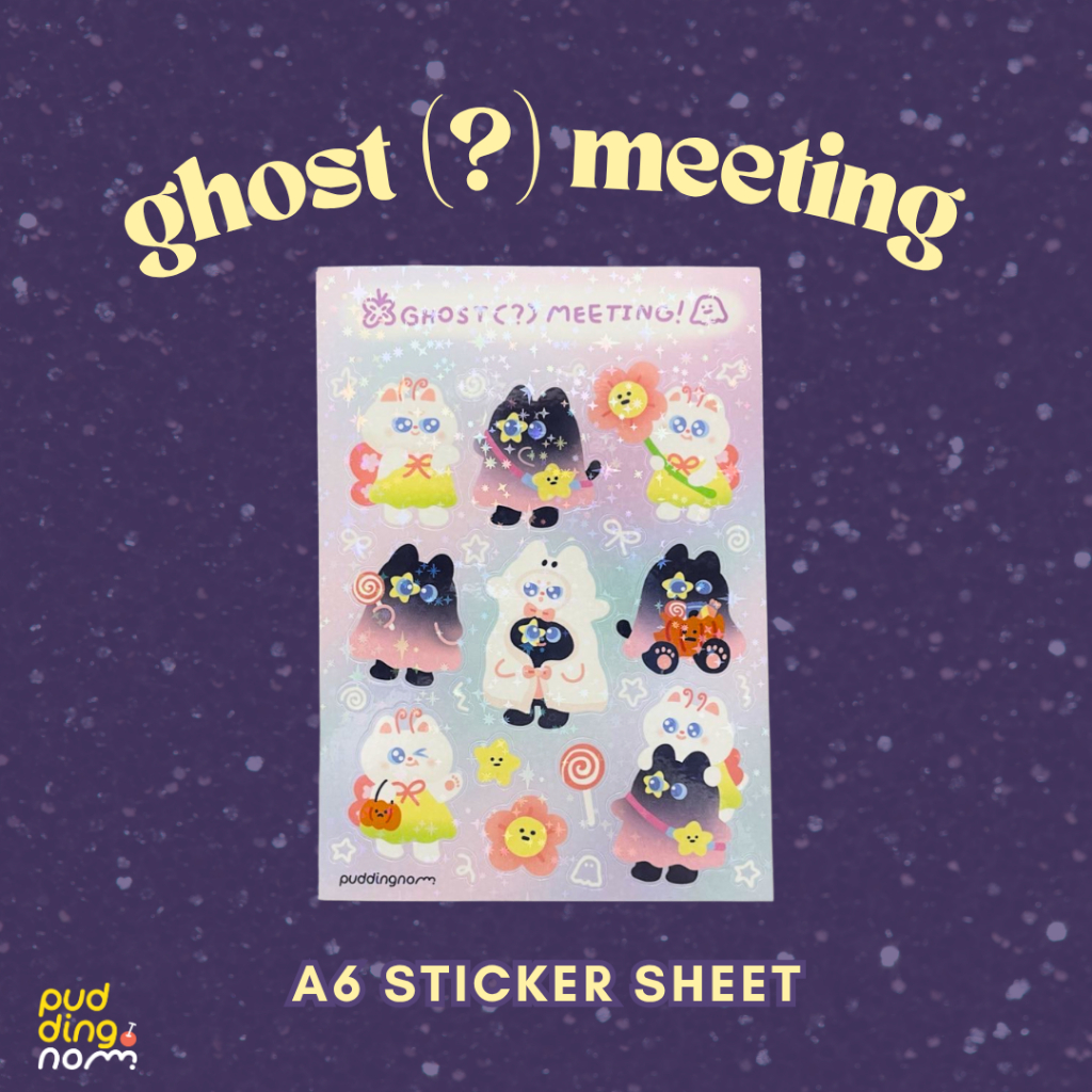 🦋👻ghost(?) meeting A6 Stickers (glitter)😺🐾 สติกเกอร์ไดคัทขนาด A6