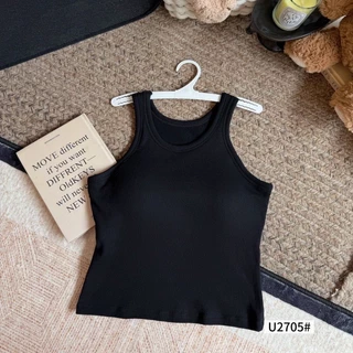 เสื้อกล้ามสีพื้น เสื้อกล้ามมีบรา ผ้าร่องเนื้อนุ่มใส่สบายมาก U2705#