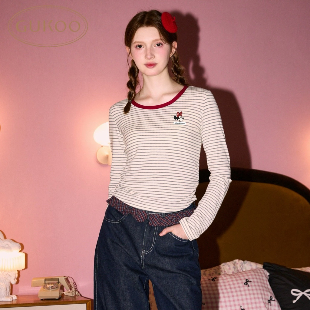 Gukoo Disney striped simple T-shirt