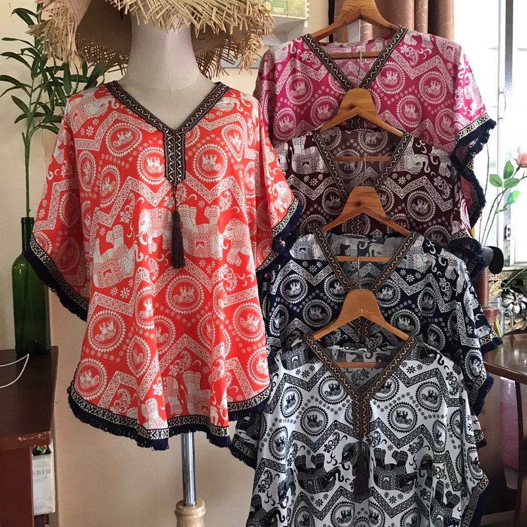 เสื้อสตรีลายช้าง สไตล์โมฮีเมียน  เสื้อสาวอวบ เสื้องานขาว-ดำ ผ้าสปัน ใส่สบาย รูปที่ 8