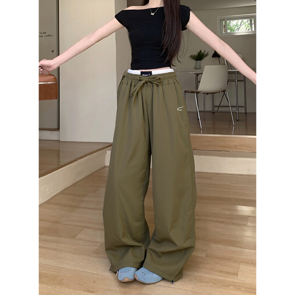 กางเกงลำลอง กางเกงขายาวผู้หญิง ทรงหลวมๆ พรางหุ่น เอวสม๊อค เอวใหญ่สีขาว #010279 - รูปที่ 3