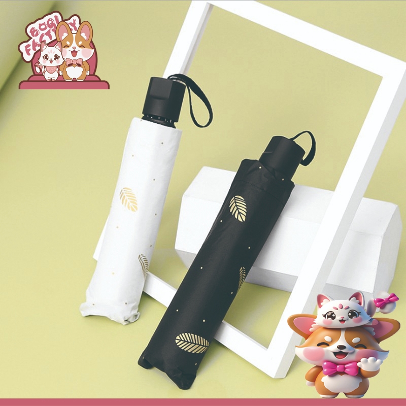 Boqi Factory ร่มพับ 3 ตอน ฝน ร่แดด ยูวี พับ 3 ตอน  UV ลายพื้นขนนก 15566