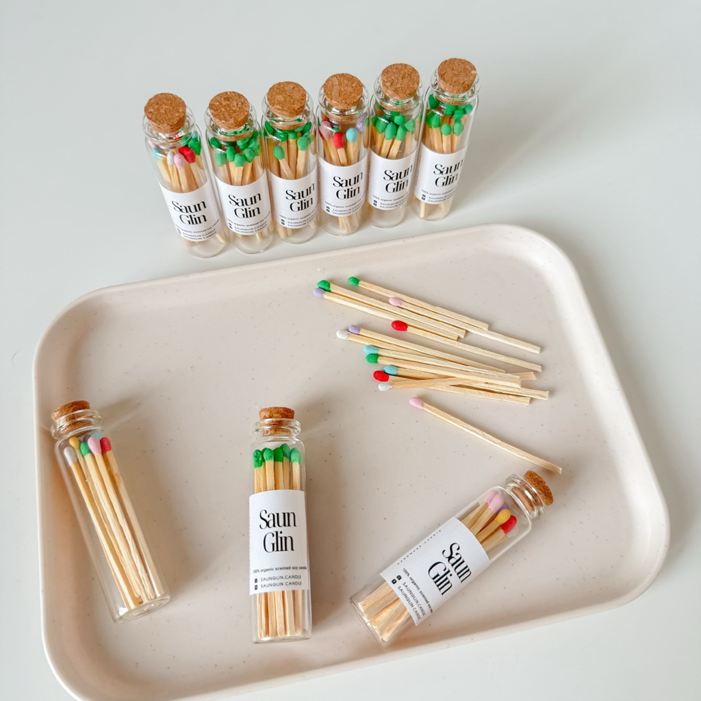 Matchsticks ไม้ขีดไฟใส่ขวดแก้ว 15ก้าน ไม้ขีดหลายสี จุดไฟ แต่งบ้าน มินิมอล หรูหราติดแกลม พร๊อพถ่ายรูป จุดเทียน ก้านยาว