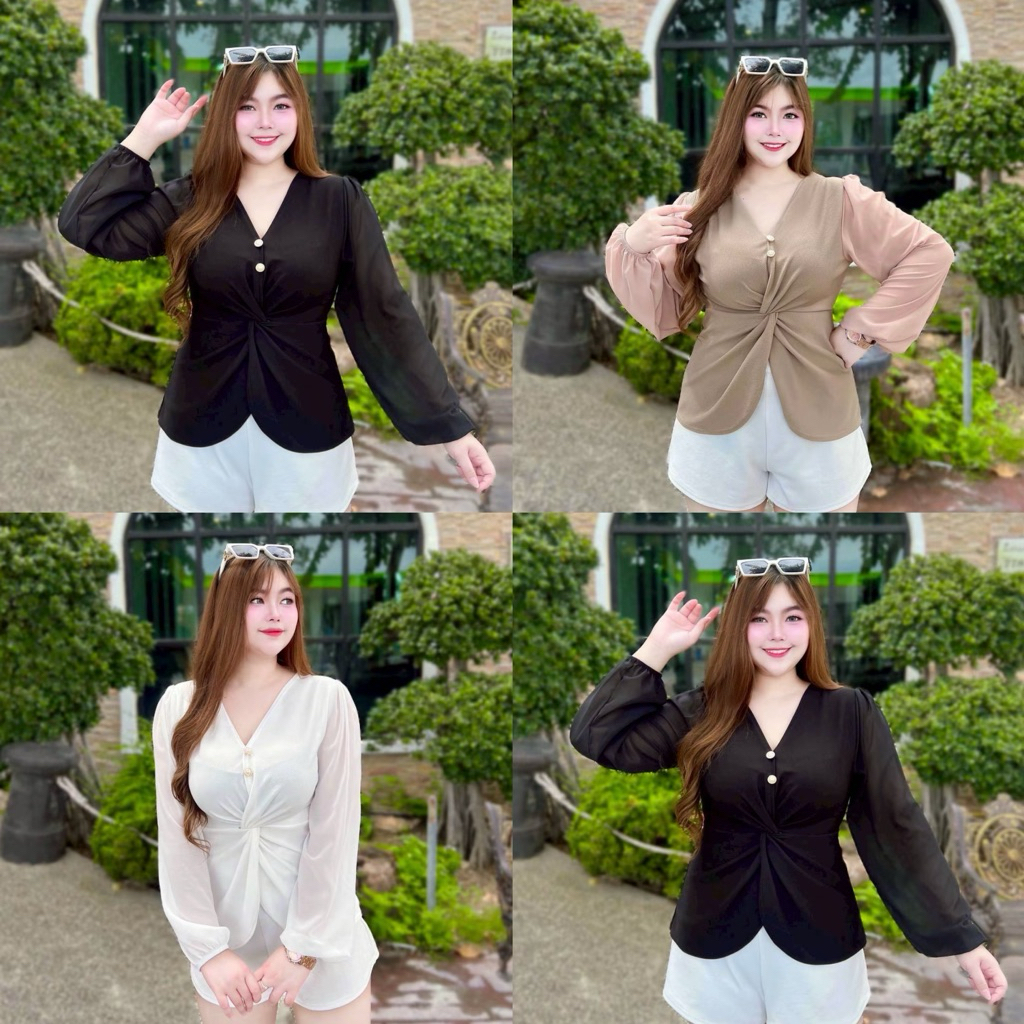 เสื้อทวิตอกแขนชีฟองผ้าวูลเวฟ 🖤อก38-48 ยาว25