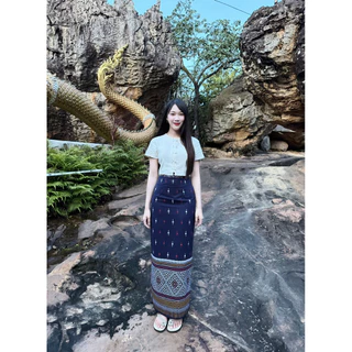 TANTANOD-รหัสTL21 ชุดเซต เสื้อกระดุมไข่มุกตัวปลา กระโปรงทรงสอบ ผ่าหลัง(ผ้าฝ้ายพิมพ์ลาย)