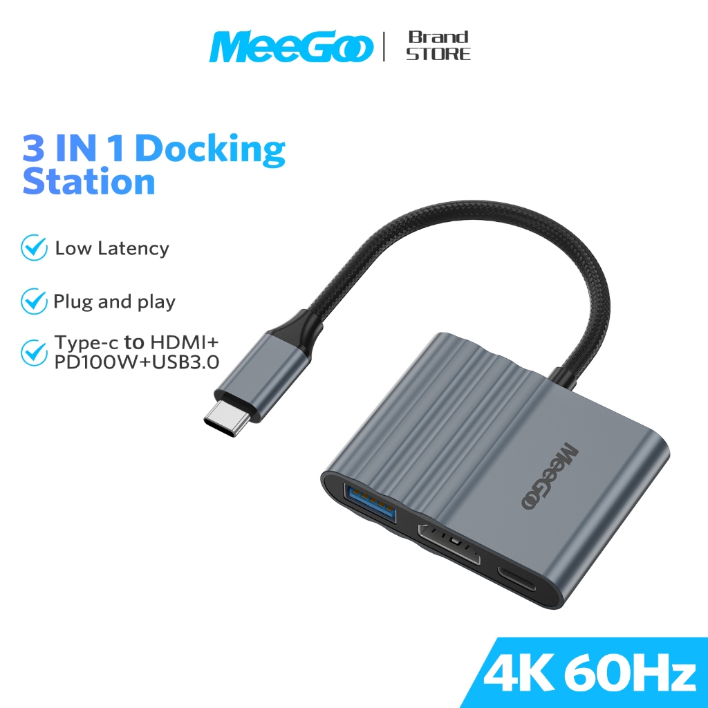 MEEGOO อะแดปเตอร์ USBcเป็นHDMI สายขยายพอร์ต3in1 USB3.0 HDMI PD เสียบและเล่น สำหรับMacbook โทรทัศน์