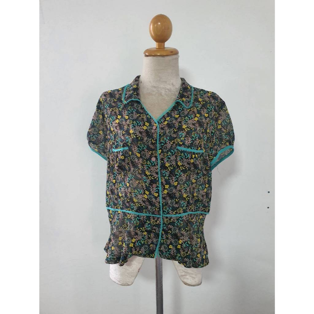 FF06727 เสื้อชีฟอง ลายดอกไม้ มือสอง อก 40 นิ้ว