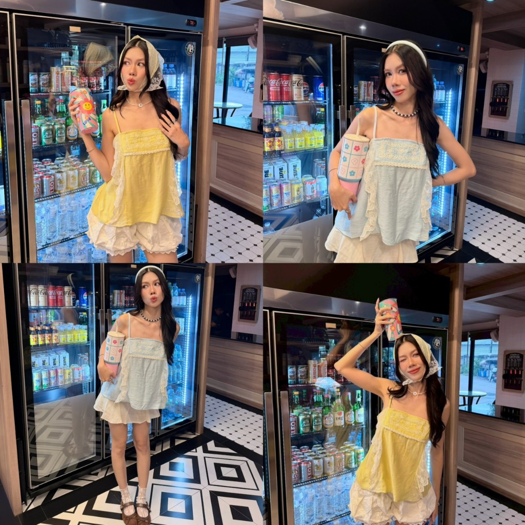 KN.Clothes เสื้อสายเดี่ยว แต่งระบายลูกไม้ สายปรับได้ L7