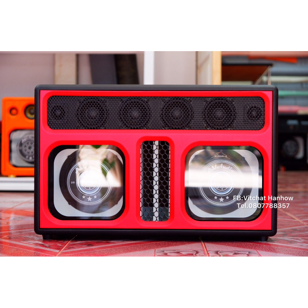 ลำโพงบลูทูธ Diy แบนพาส ซัพ6.5"คู่ ไฟ2ระบบ ไฟบ้าน+แบตเตอรี่ หน้าตะแกรงทำสีดำ
