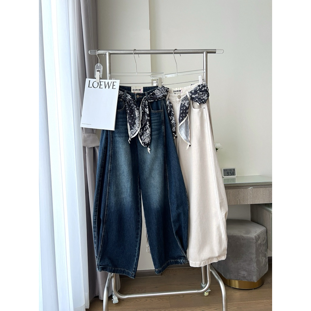 (พร้อมส่ง) Extra Balloon Jeans กางเกงยีนส์ทรงballoon + ผ้าคาดเอวรุ่น V755 TAG DARIM 🇰🇷