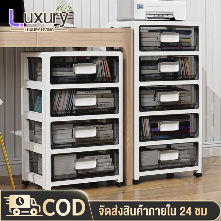 Luxury เพิ่มหนาตู้ลิ้นชักพลาสติก 6/5/4/3ชั้น ชั้นกลางใสสำหรับตั้งโต๊ะ ตู้เก็บเอกสาร ลิ้นชักเอนกประสงค์ มีหลายขนาด