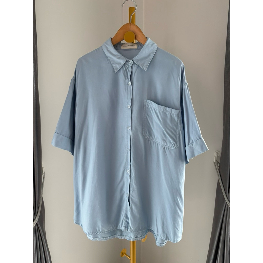 เสื้อเชิ้ตแขนสั้นสีฟ้า wanwan clothing