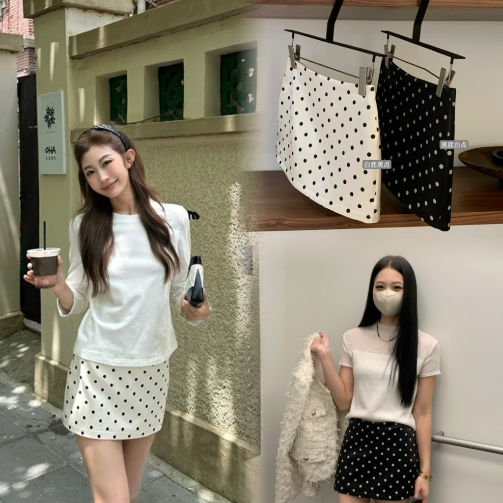 🚗7763# กระโปรง ลาย polka dot งานซิปหลัง มีซับในกางเกง เนื้อผ้าดี ทรงสวย  TAG:WG.WE 🇰🇷