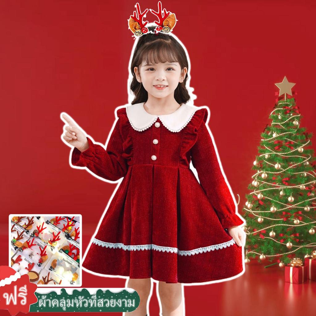 ชุดคริสต์มาสสำหรับเด็กผู้หญิง, ตกแต่งโบว์หวาน, สีแดง, เหมาะสำหรับเด็กผู้หญิงและเด็ก, ชุดฤดูใบไม้ร่วงและฤดูหนาว, สไตล์ใหม