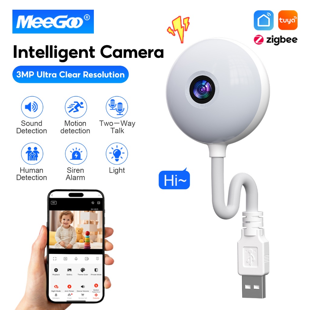 MeeGoo กล้องวงจรปิด 3MP USB เวอร์ชั่นกลางคืน WIFI  2.4GHz ตรวจจับมนุษย์ การสนทนาแบบสองทาง ใช้กับTuya