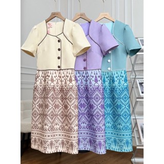 ชุดเดรส Wirankan รหัส WX39 น้องแพรวา ครีม ม่วง ฟ้า