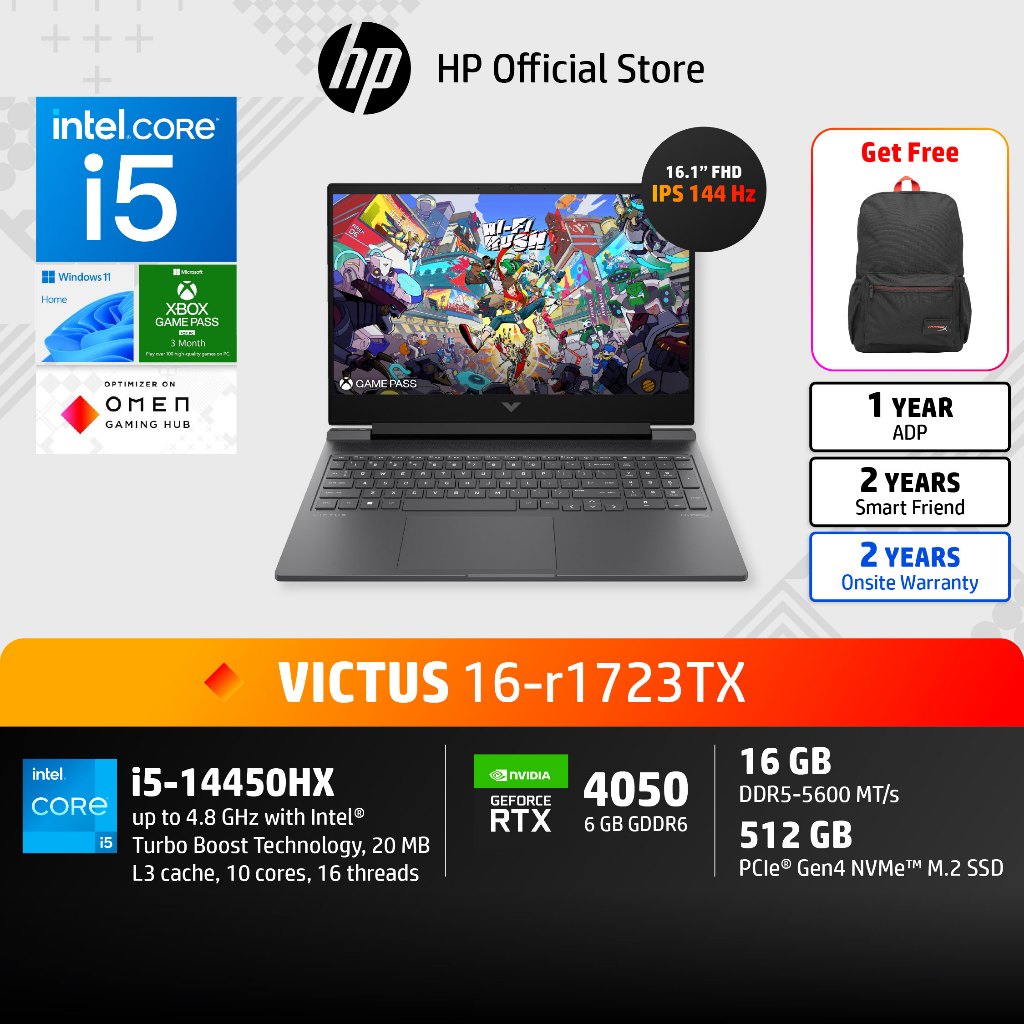 HP Victus 16 | Intel Core i5-14450HX | RTX 4050 | IPS FHD144Hz | 16GB/512GB | Win11 | 2Yrs | 16-r172